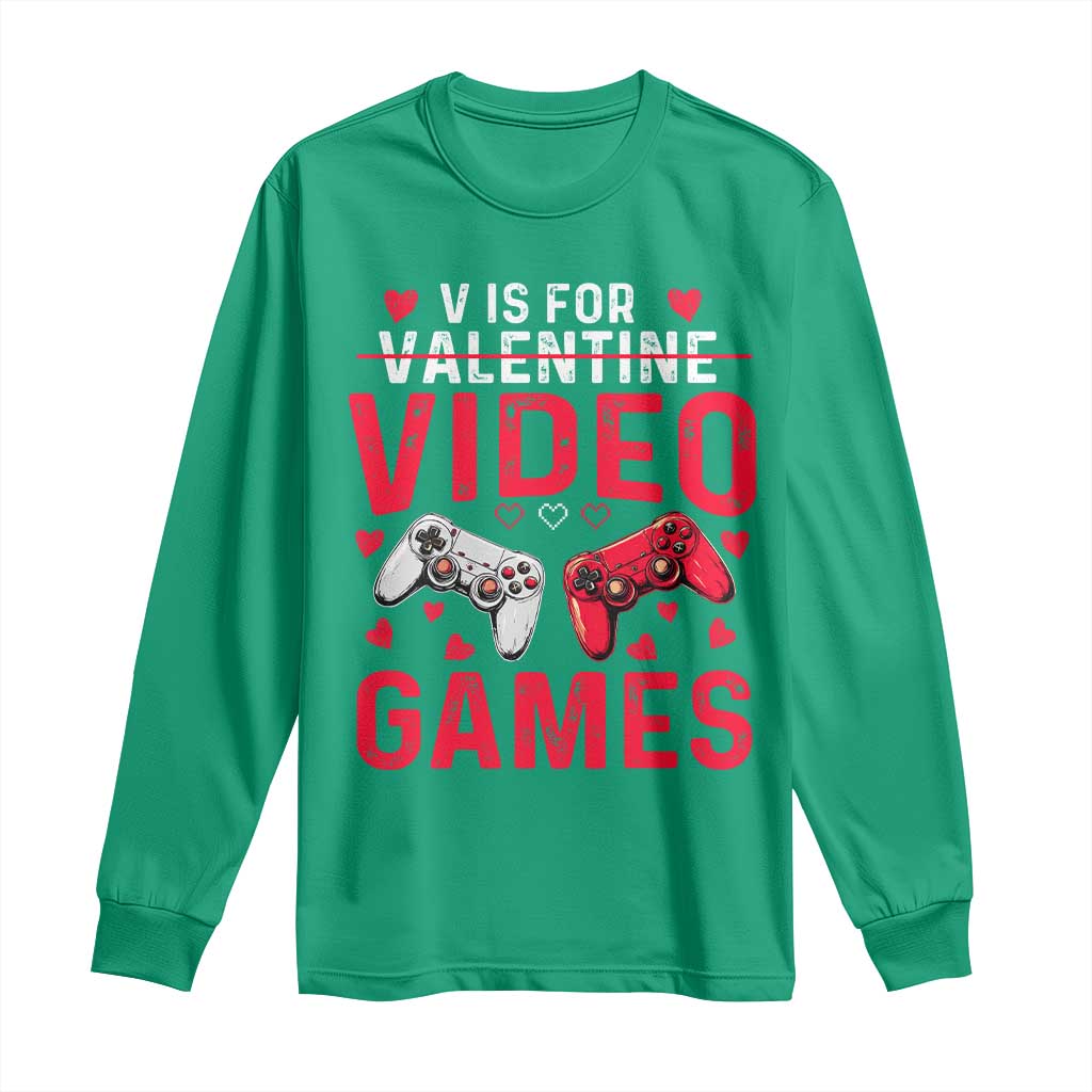 Funny Valentines Gamer Long Sleeve Shirt V is for Video Games - Wonder Print Shop