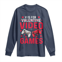 Funny Valentines Gamer Long Sleeve Shirt V is for Video Games - Wonder Print Shop