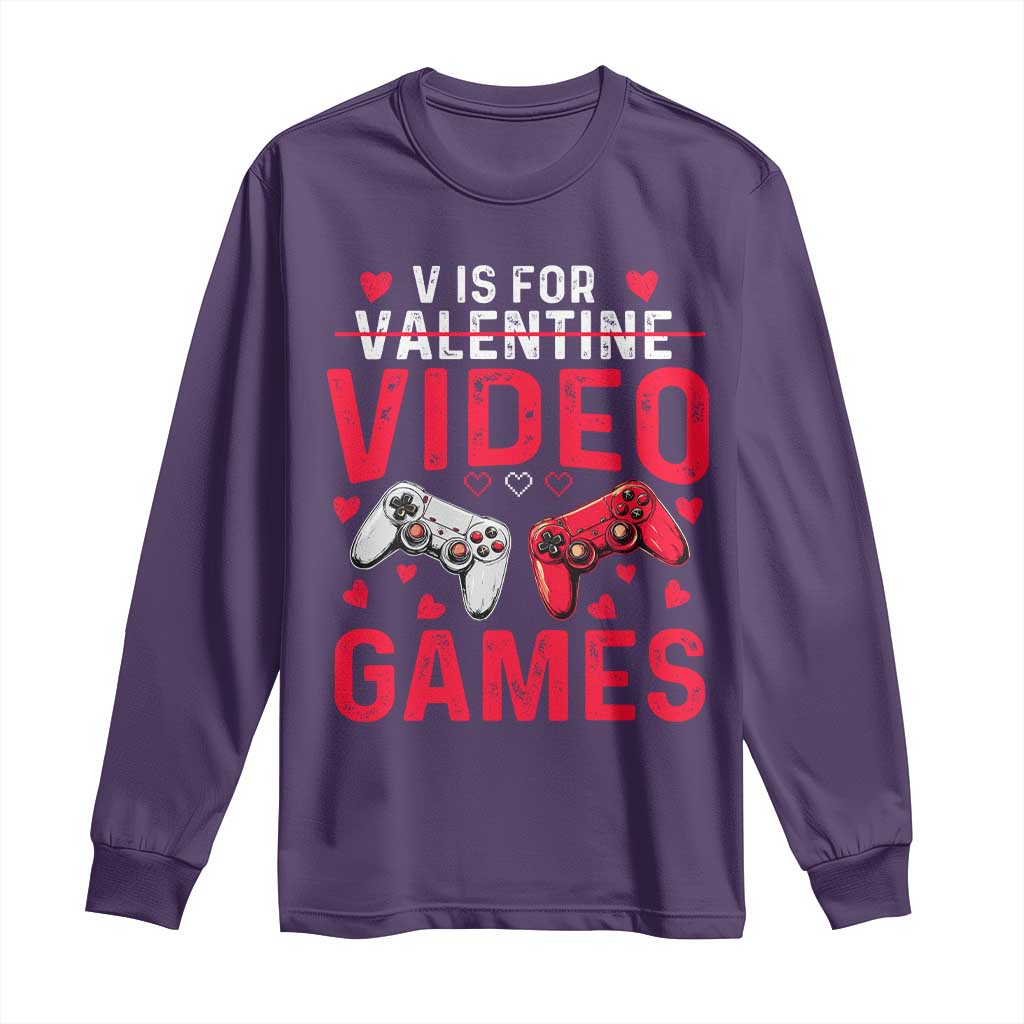 Funny Valentines Gamer Long Sleeve Shirt V is for Video Games - Wonder Print Shop