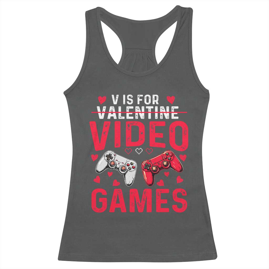 Funny Valentines Gamer Racerback Tank Top V is for Video Games - Wonder Print Shop