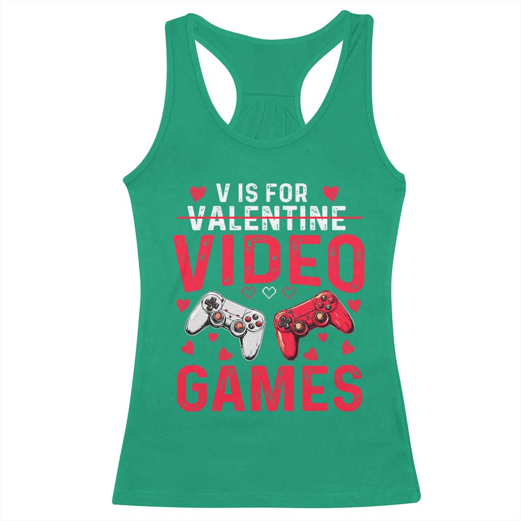 Funny Valentines Gamer Racerback Tank Top V is for Video Games - Wonder Print Shop