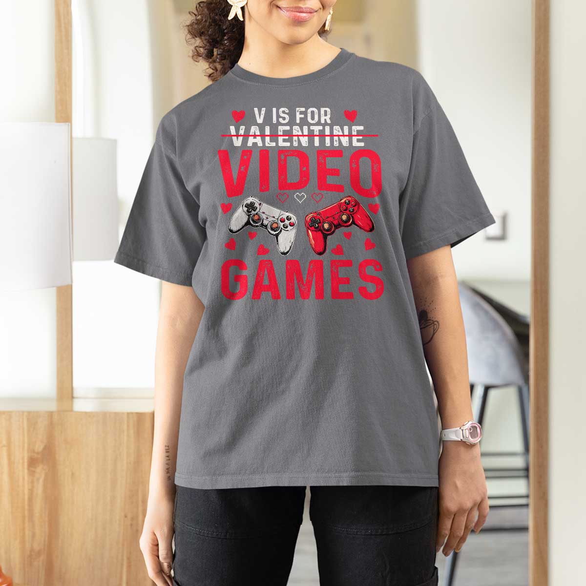 Funny Valentines Gamer T Shirt For Women V is for Video Games - Wonder Print Shop