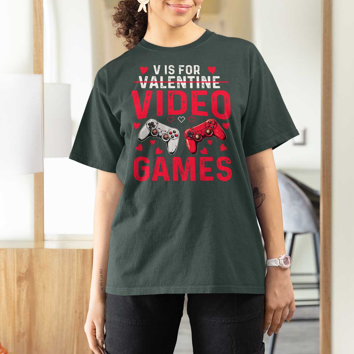 Funny Valentines Gamer T Shirt For Women V is for Video Games - Wonder Print Shop