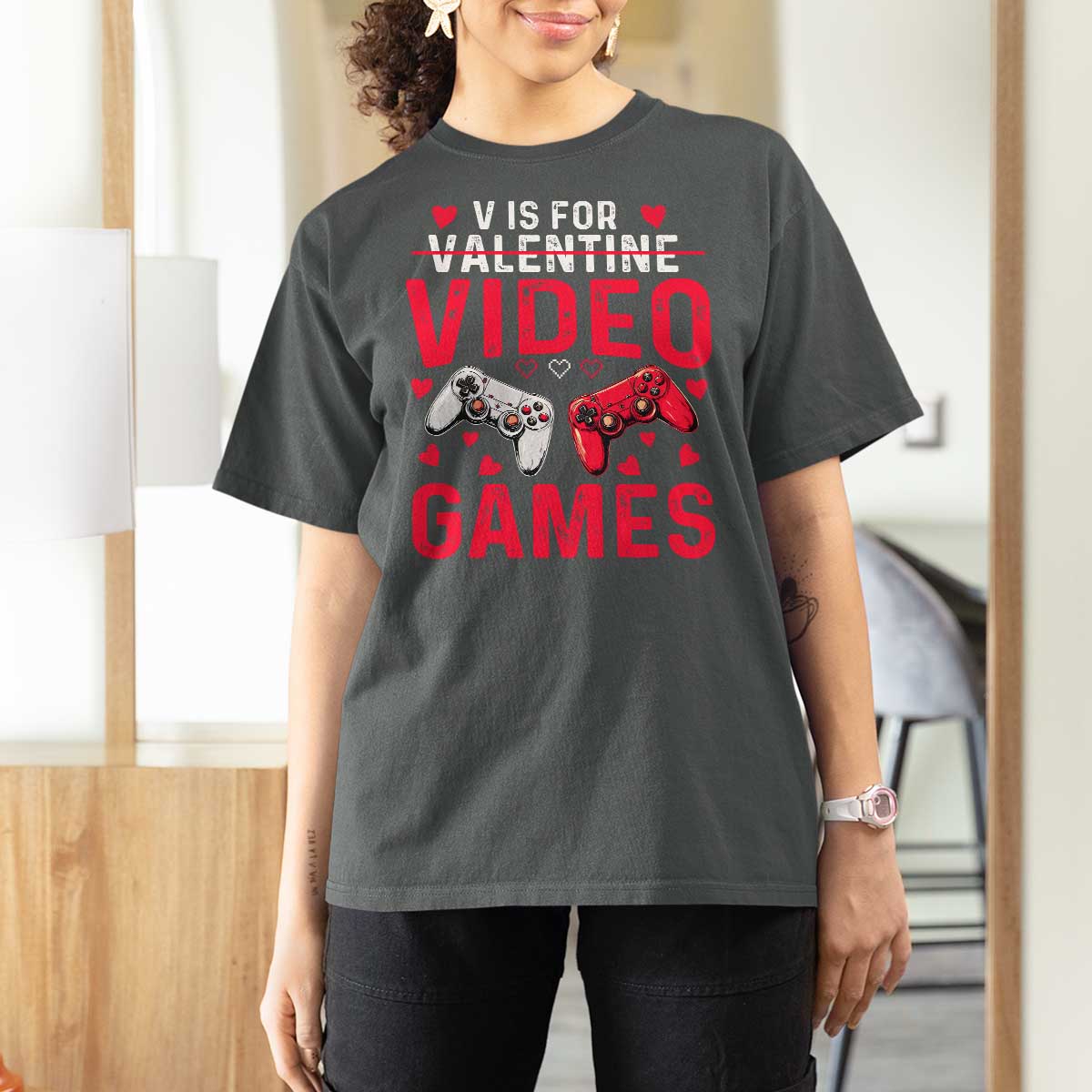 Funny Valentines Gamer T Shirt For Women V is for Video Games - Wonder Print Shop