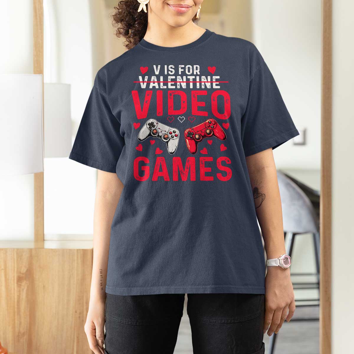 Funny Valentines Gamer T Shirt For Women V is for Video Games - Wonder Print Shop