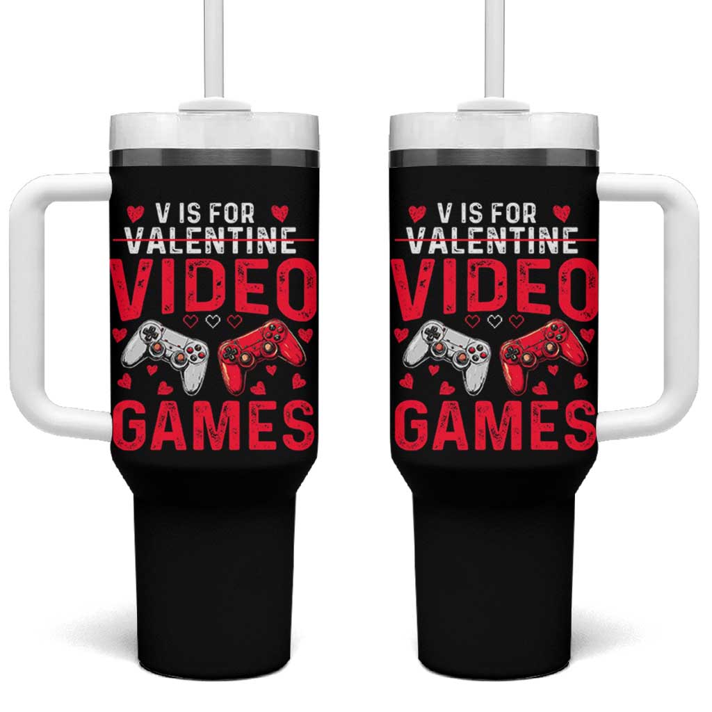 Funny Valentines Gamer Tumbler With Handle V is for Video Games - Wonder Print Shop
