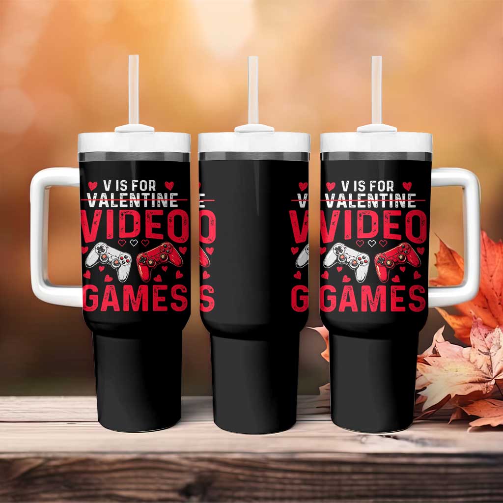 Funny Valentines Gamer Tumbler With Handle V is for Video Games - Wonder Print Shop