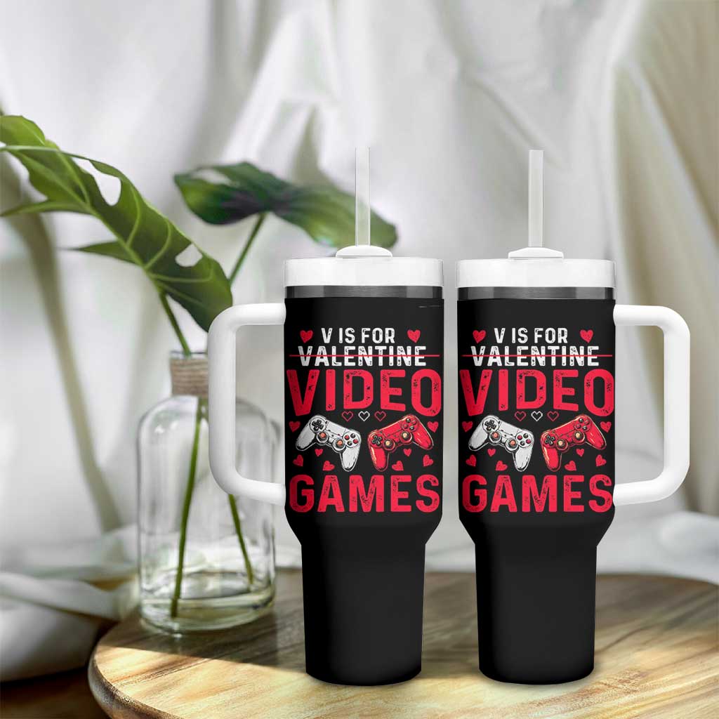 Funny Valentines Gamer Tumbler With Handle V is for Video Games - Wonder Print Shop