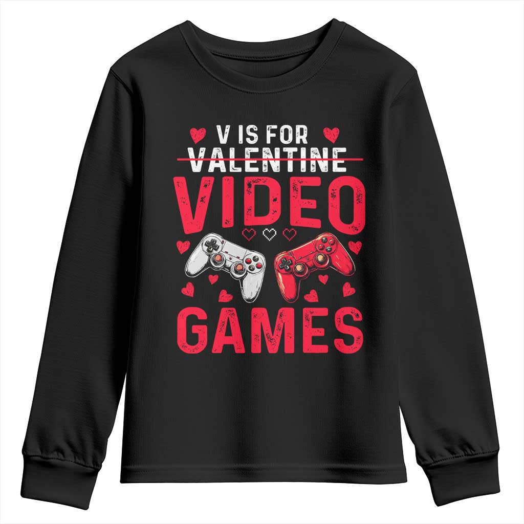 Funny Valentines Gamer Youth Sweatshirt V is for Video Games - Wonder Print Shop