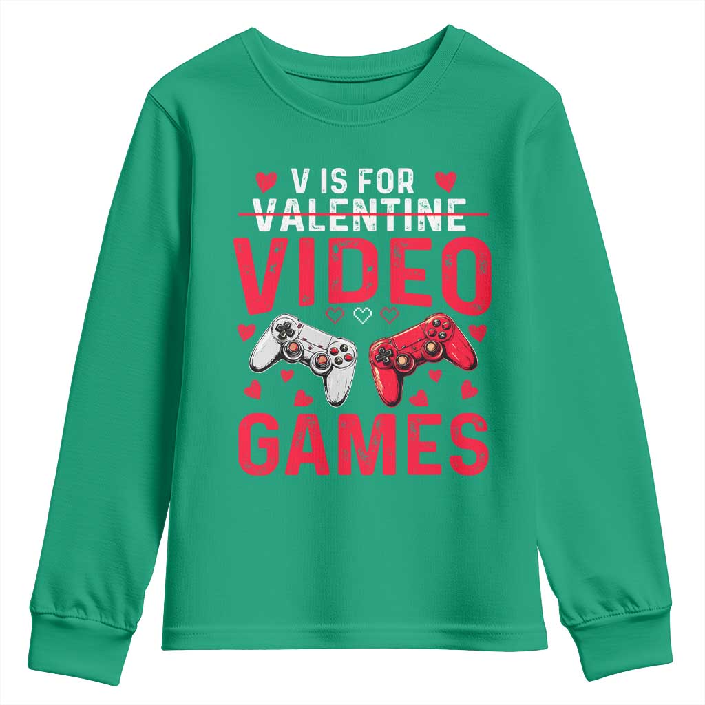 Funny Valentines Gamer Youth Sweatshirt V is for Video Games - Wonder Print Shop