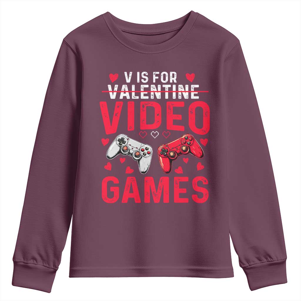 Funny Valentines Gamer Youth Sweatshirt V is for Video Games - Wonder Print Shop
