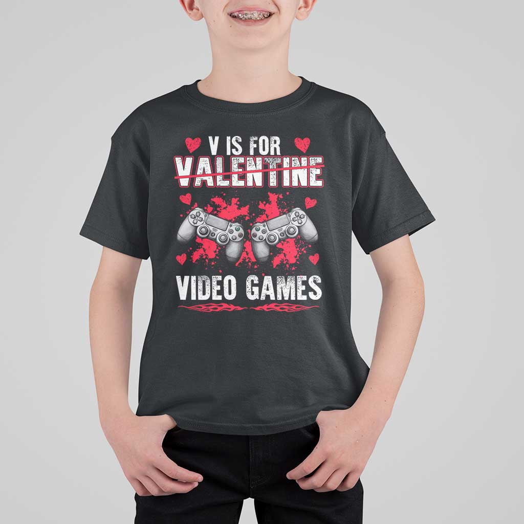 Funny Valentines Day Gamer T Shirt For Kid V Is For Video Games Toddler Boy Men Gift