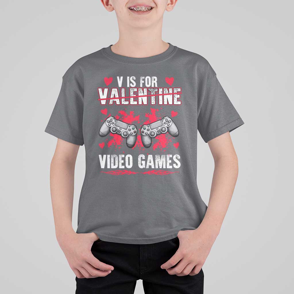 Funny Valentines Day Gamer T Shirt For Kid V Is For Video Games Toddler Boy Men Gift