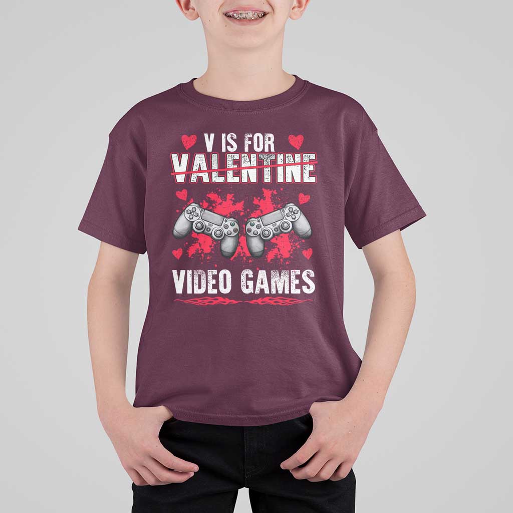 Funny Valentines Day Gamer T Shirt For Kid V Is For Video Games Toddler Boy Men Gift