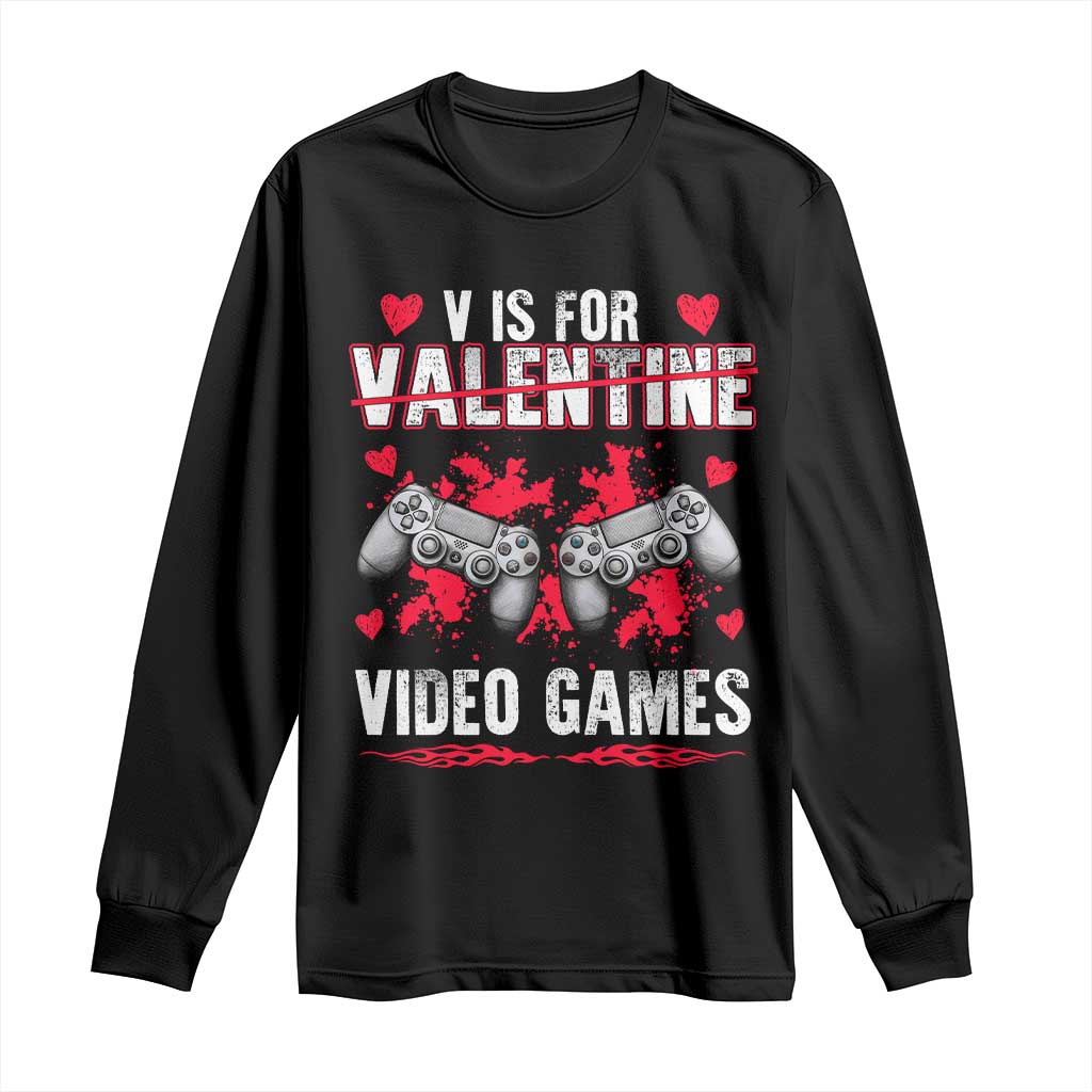 Funny Valentines Day Gamer Long Sleeve Shirt V Is For Video Games Toddler Boy Men Gift