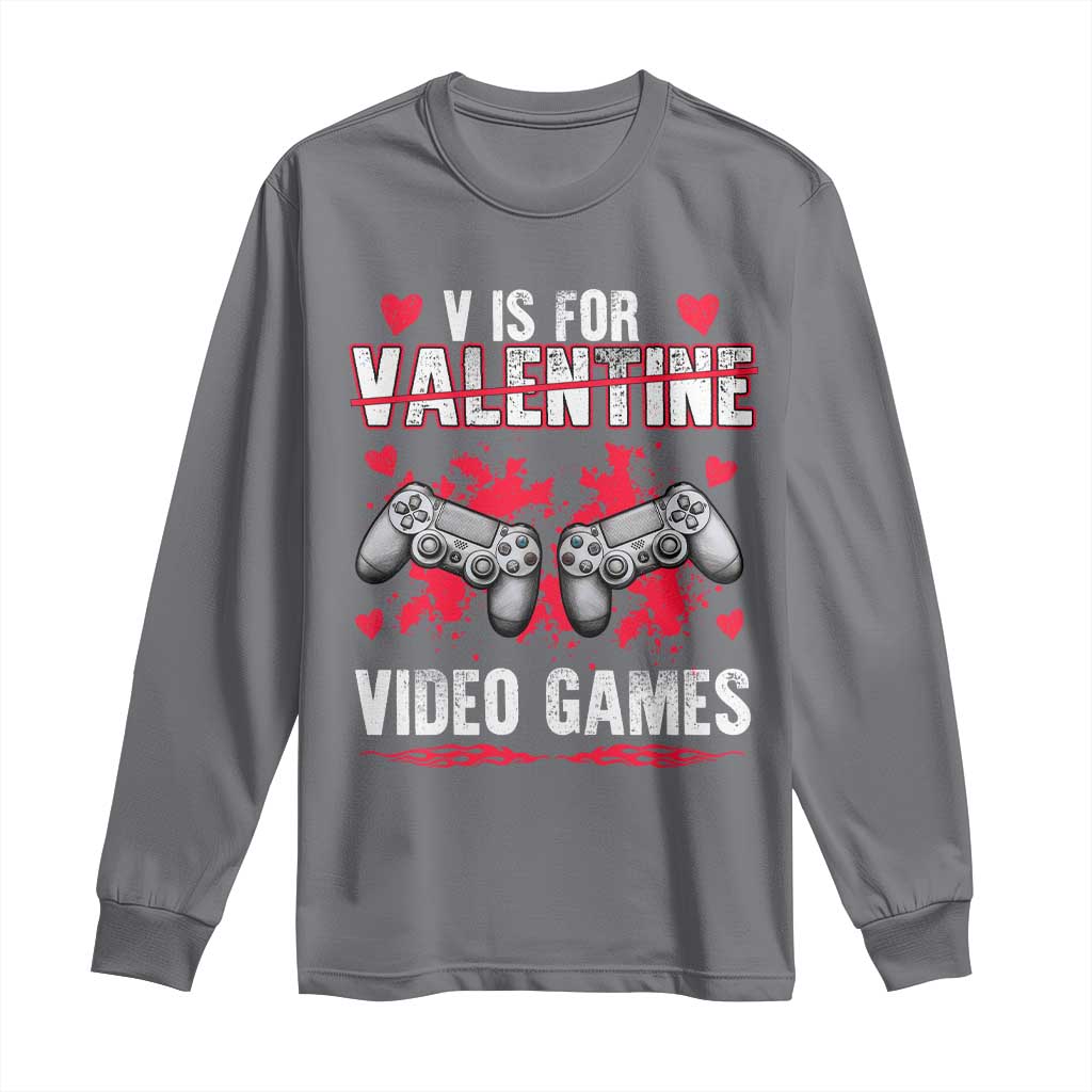 Funny Valentines Day Gamer Long Sleeve Shirt V Is For Video Games Toddler Boy Men Gift
