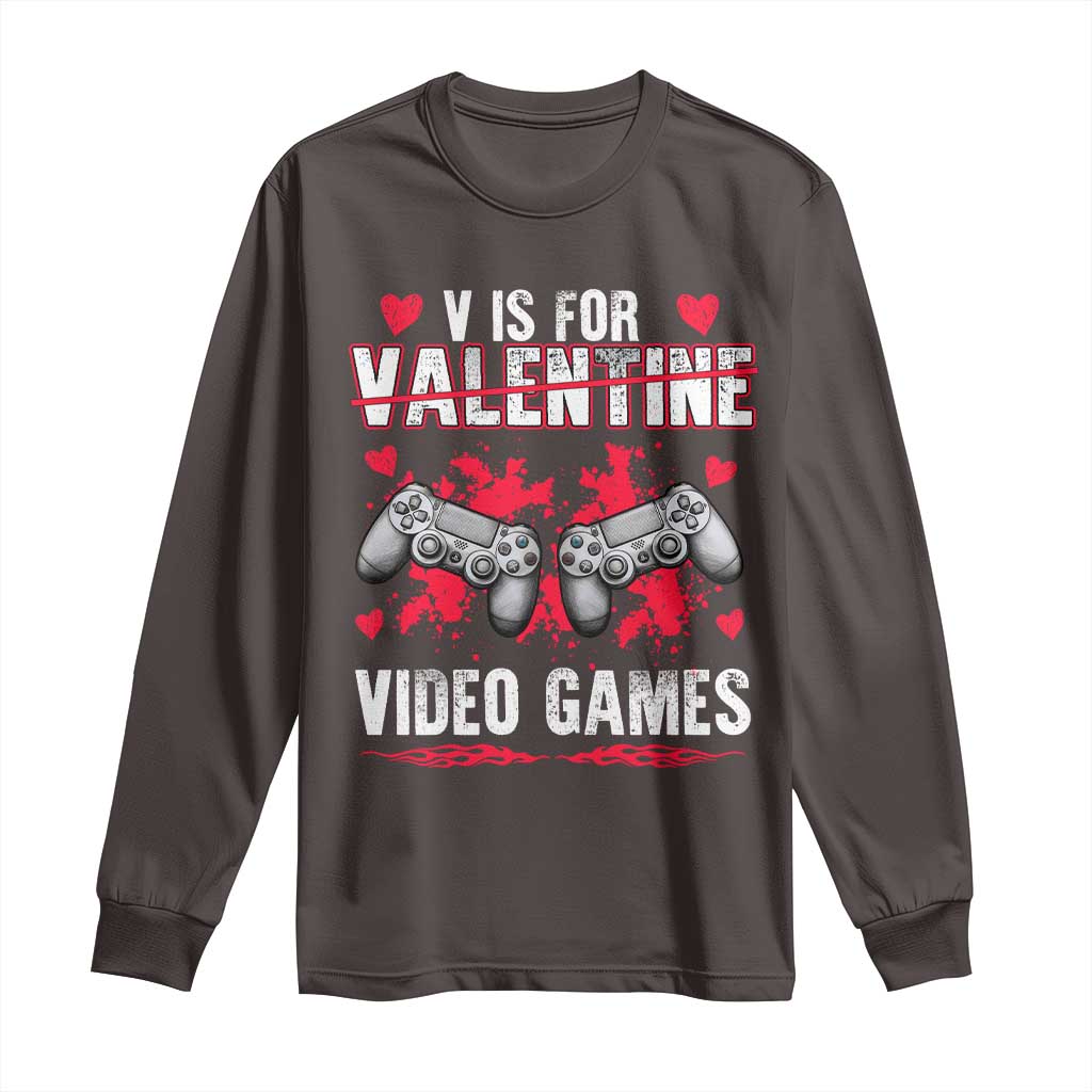 Funny Valentines Day Gamer Long Sleeve Shirt V Is For Video Games Toddler Boy Men Gift