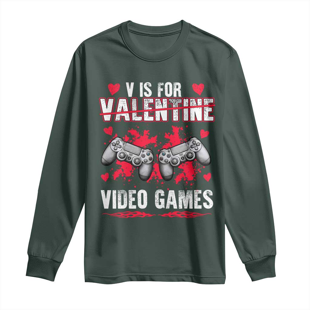 Funny Valentines Day Gamer Long Sleeve Shirt V Is For Video Games Toddler Boy Men Gift
