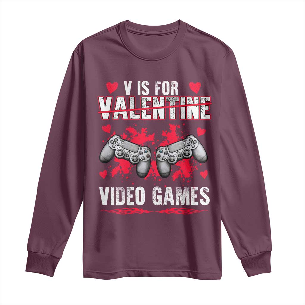 Funny Valentines Day Gamer Long Sleeve Shirt V Is For Video Games Toddler Boy Men Gift