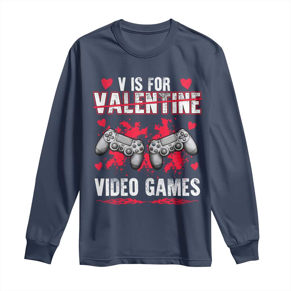 Funny Valentines Day Gamer Long Sleeve Shirt V Is For Video Games Toddler Boy Men Gift