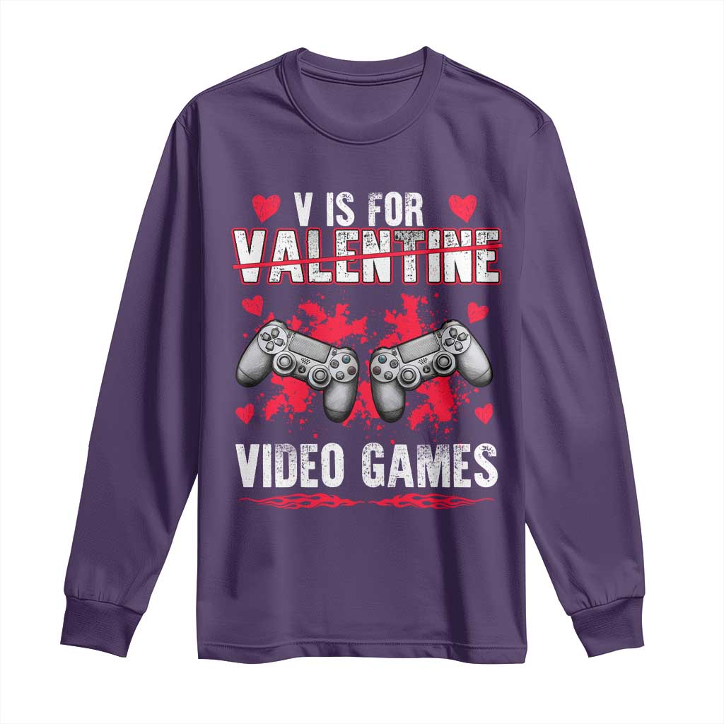 Funny Valentines Day Gamer Long Sleeve Shirt V Is For Video Games Toddler Boy Men Gift