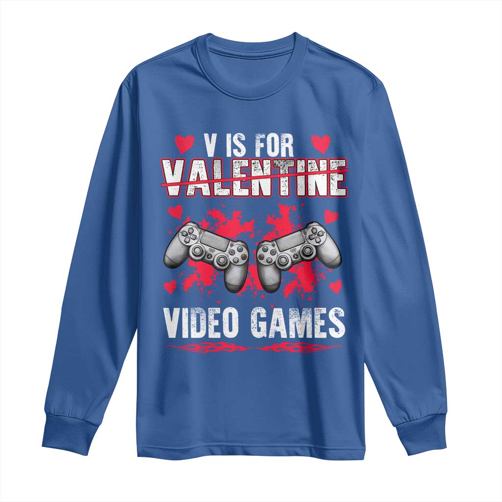 Funny Valentines Day Gamer Long Sleeve Shirt V Is For Video Games Toddler Boy Men Gift