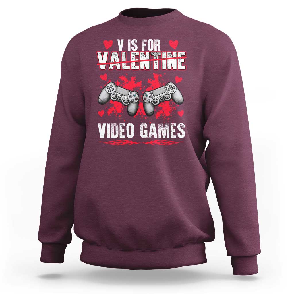 Funny Valentines Day Gamer Sweatshirt V Is For Video Games Toddler Boy Men Gift