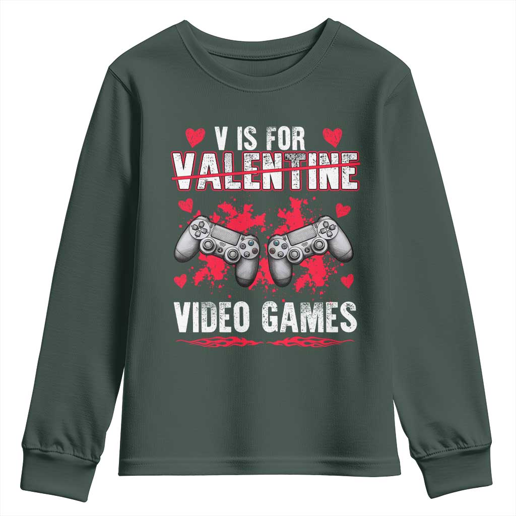 Funny Valentines Day Gamer Youth Sweatshirt V Is For Video Games Toddler Boy Men Gift