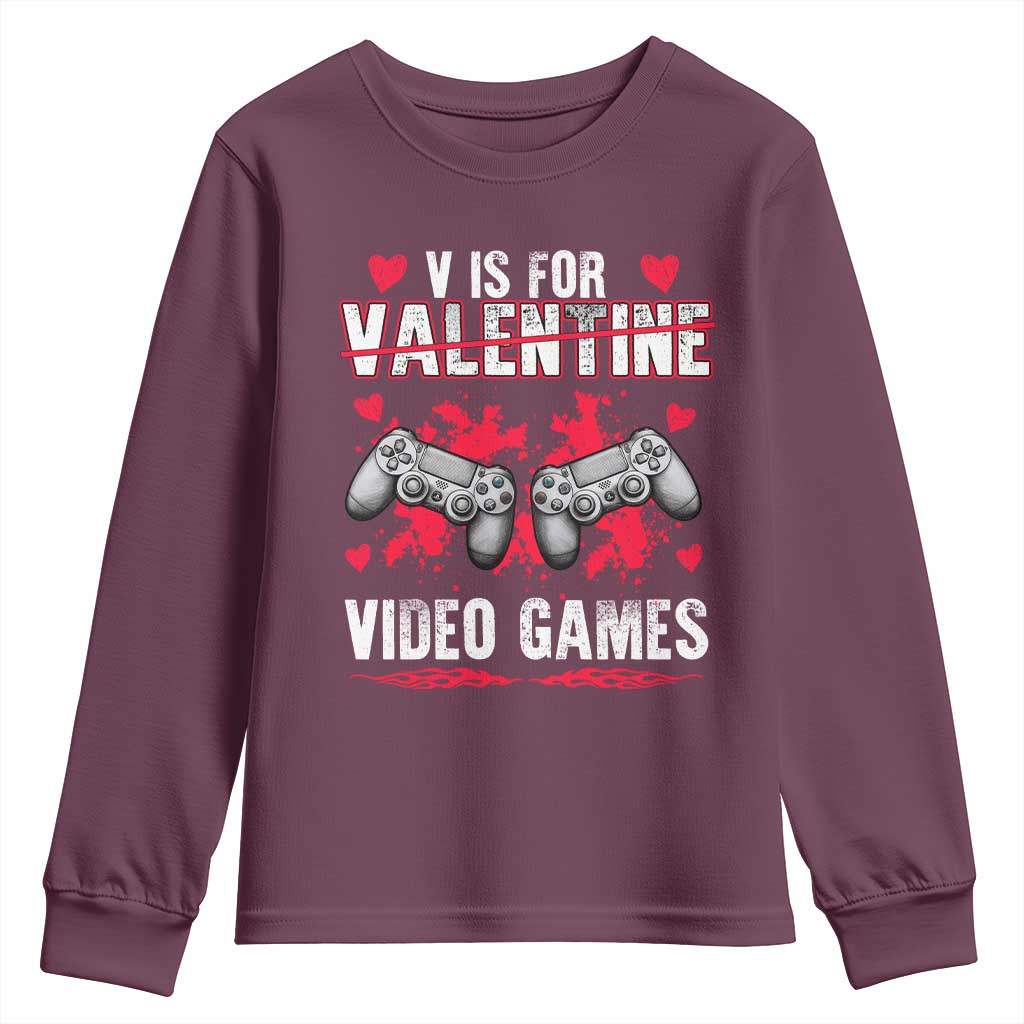 Funny Valentines Day Gamer Youth Sweatshirt V Is For Video Games Toddler Boy Men Gift