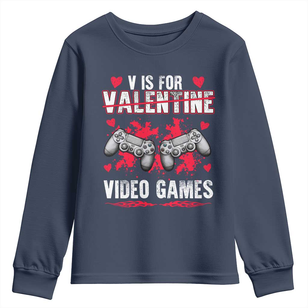 Funny Valentines Day Gamer Youth Sweatshirt V Is For Video Games Toddler Boy Men Gift