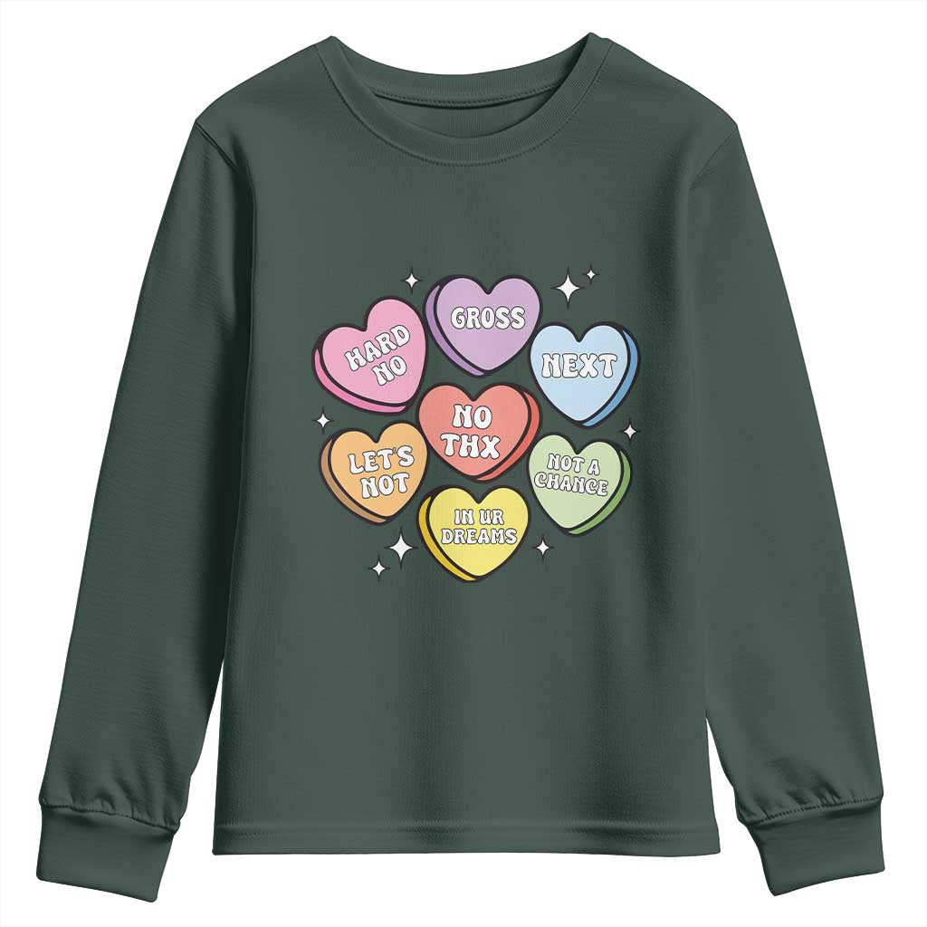 Funny Anti Valentines Day Youth Sweatshirt Sarcasm Conversation Candy Hearts