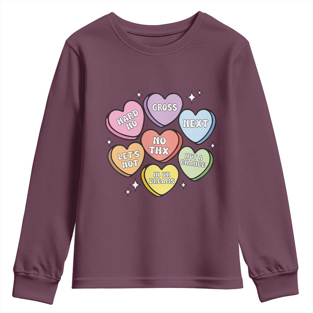 Funny Anti Valentines Day Youth Sweatshirt Sarcasm Conversation Candy Hearts