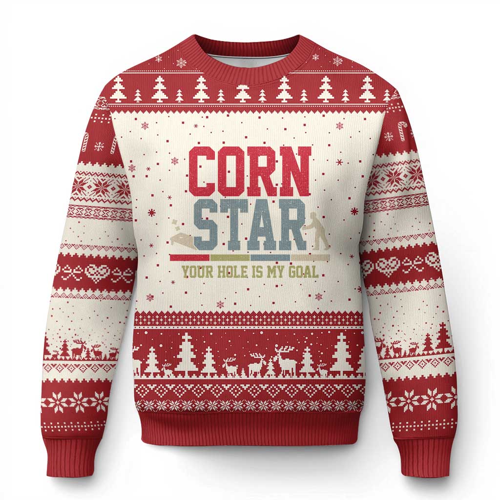 Your Hole is My Goal Inappropriate Cornhole Ugly Christmas Sweater Funny Naughty Adult Humor Cornstar