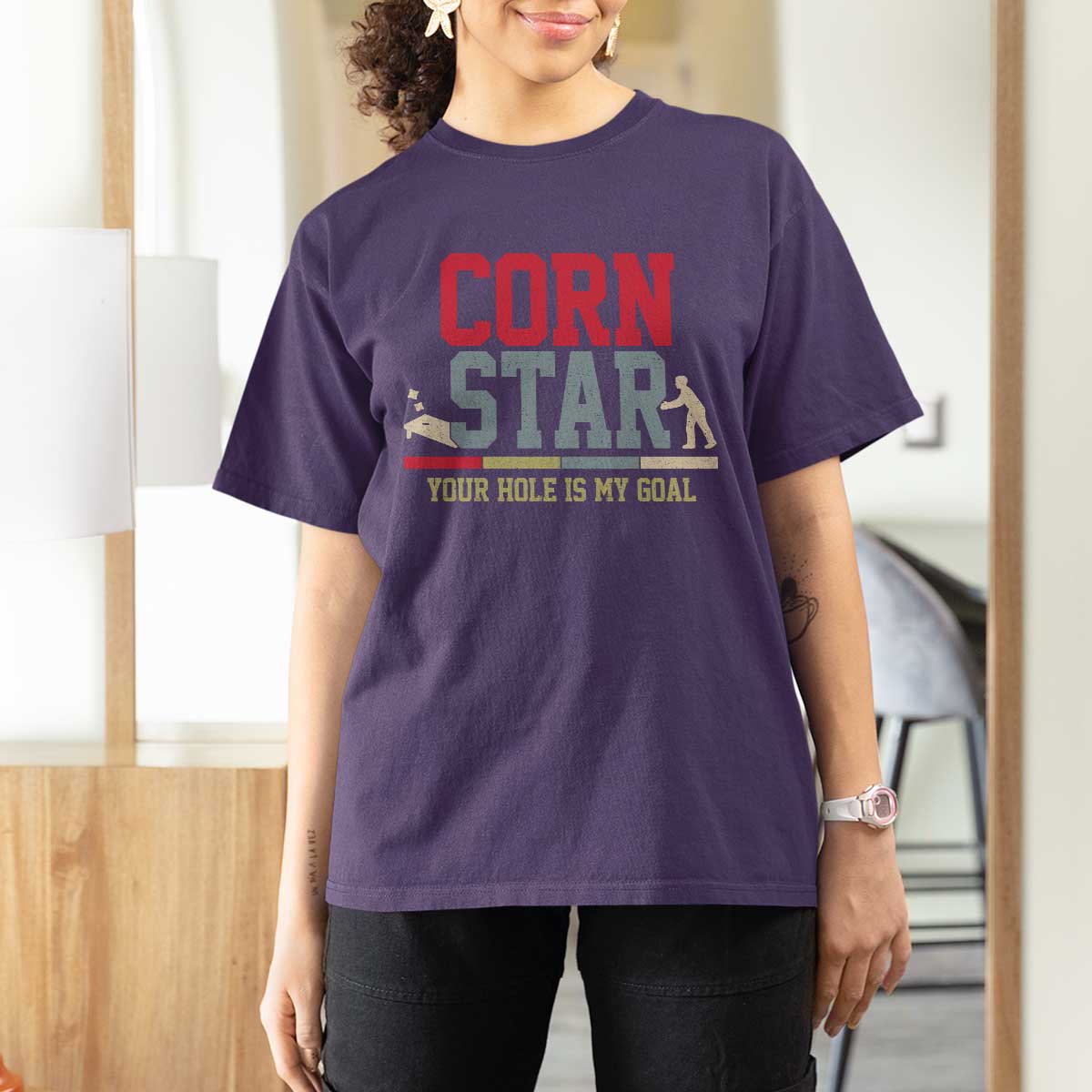 Your Hole is My Goal Inappropriate Cornhole T Shirt For Women Funny Naughty Adult Humor Cornstar