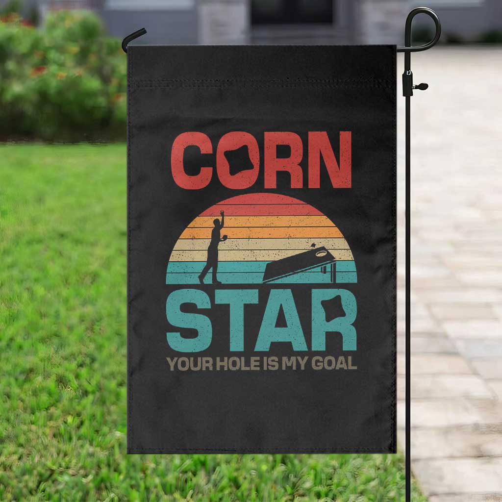 Inappropriate Cornhole Garden Flag Retro Funny Adult Humor Cornstar Your Hole Is My Goal