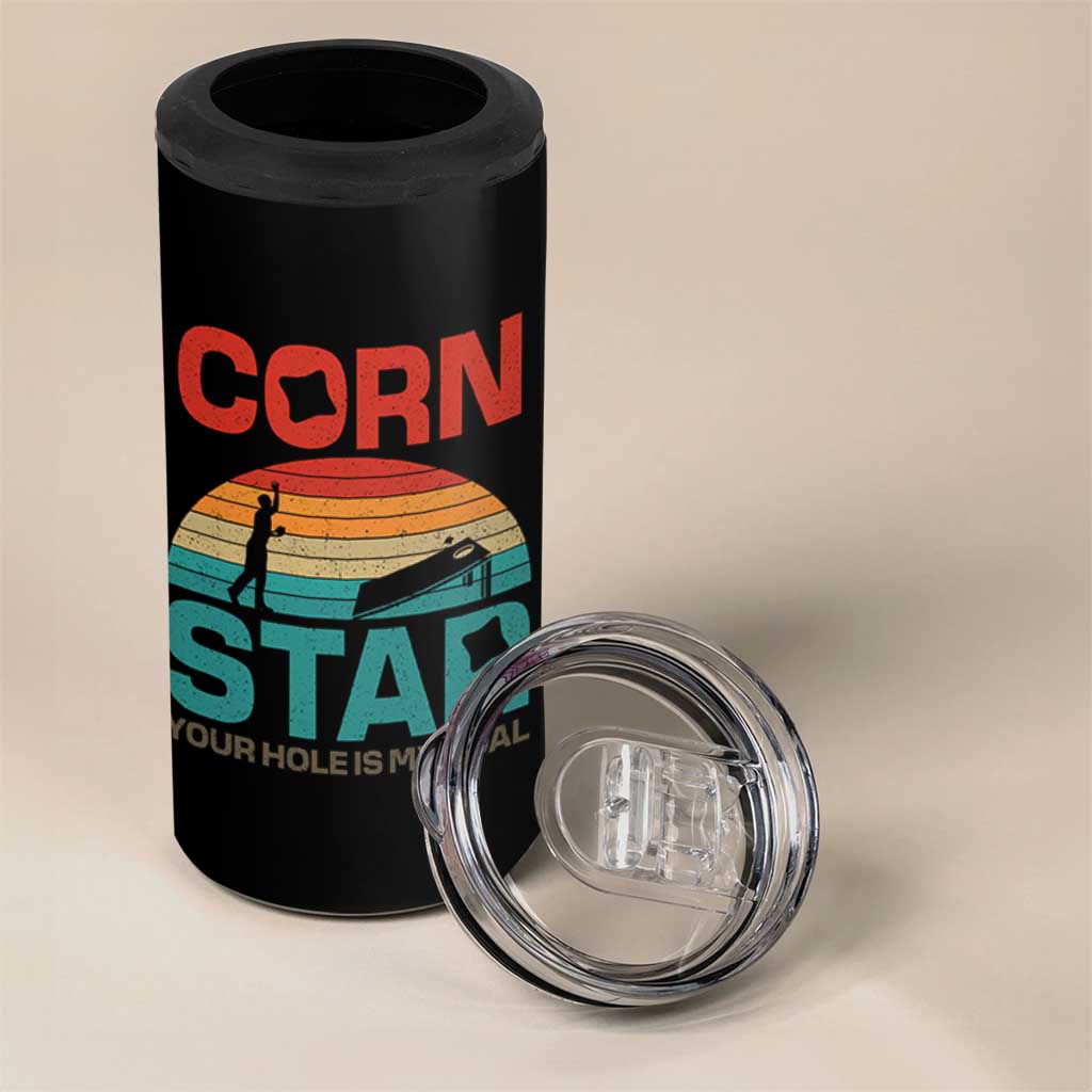 Inappropriate Cornhole 4 in 1 Can Cooler Tumbler Retro Funny Adult Humor Cornstar Your Hole Is My Goal