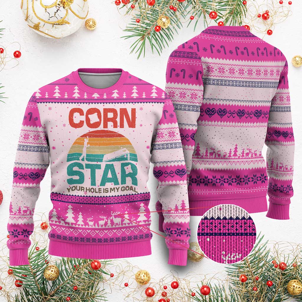 Inappropriate Cornhole Ugly Christmas Sweater Retro Funny Adult Humor Cornstar Your Hole Is My Goal