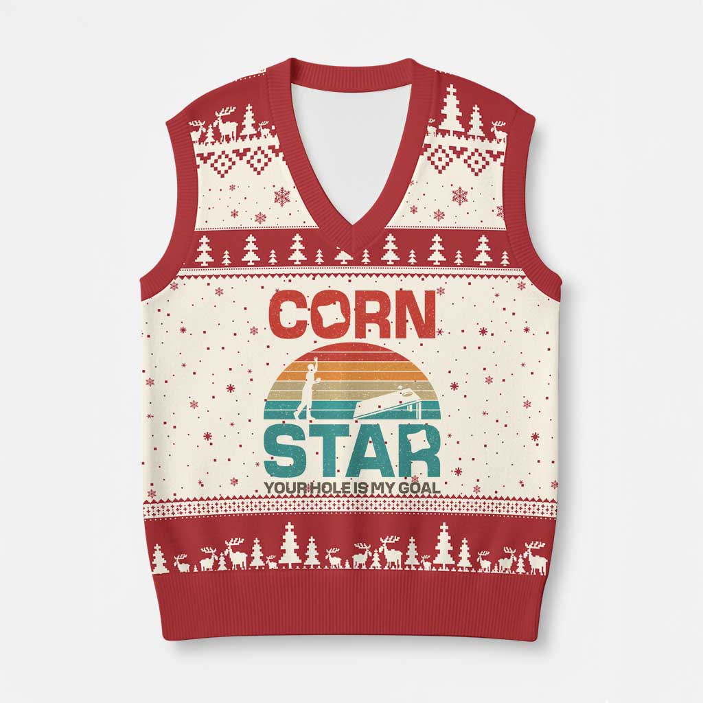 Inappropriate Cornhole V-Neck Knit Sweater Vest Retro Funny Adult Humor Cornstar Your Hole Is My Goal