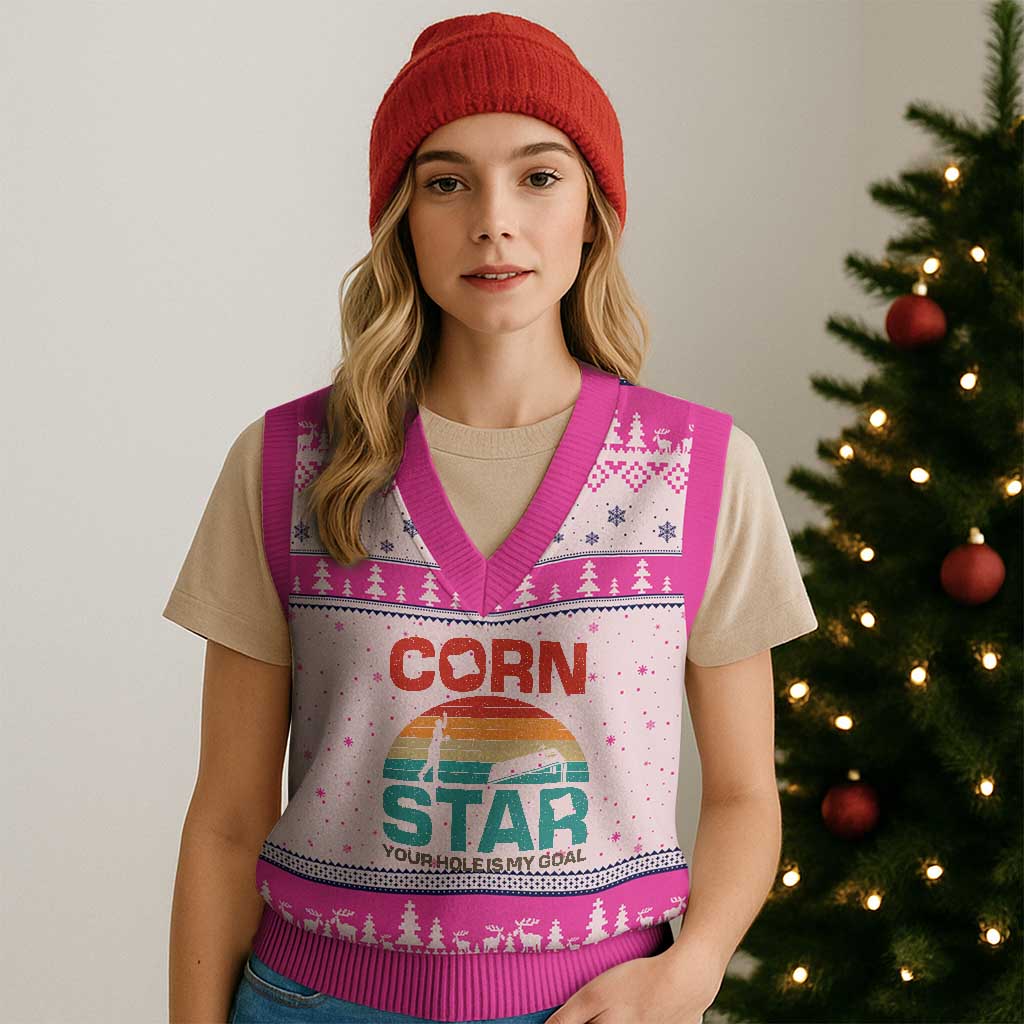 Inappropriate Cornhole V-Neck Knit Sweater Vest Retro Funny Adult Humor Cornstar Your Hole Is My Goal