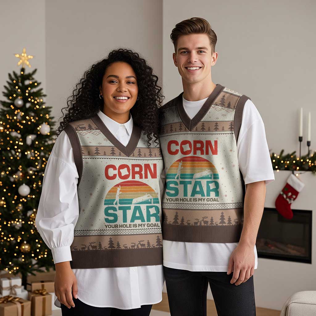 Inappropriate Cornhole V-Neck Knit Sweater Vest Retro Funny Adult Humor Cornstar Your Hole Is My Goal