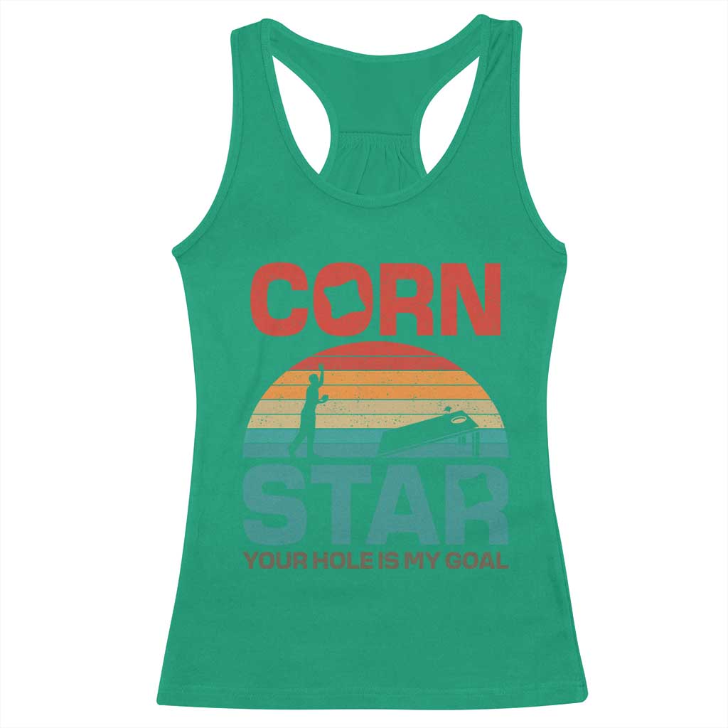 Inappropriate Cornhole Racerback Tank Top Retro Funny Adult Humor Cornstar Your Hole Is My Goal