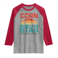 Inappropriate Cornhole Raglan Shirt Retro Funny Adult Humor Cornstar Your Hole Is My Goal