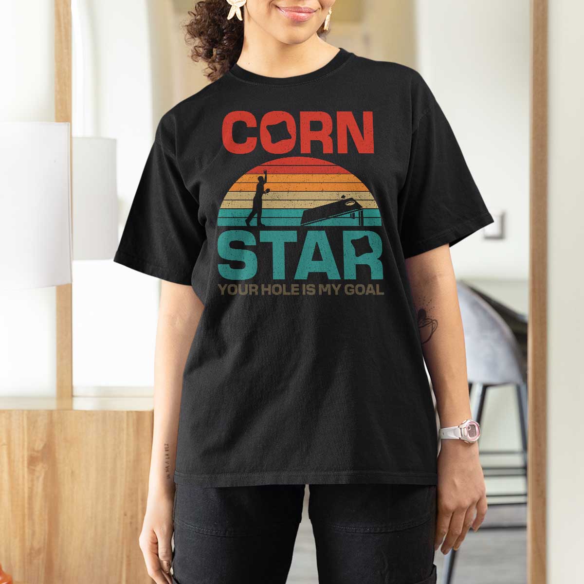 Inappropriate Cornhole T Shirt For Women Retro Funny Adult Humor Cornstar Your Hole Is My Goal