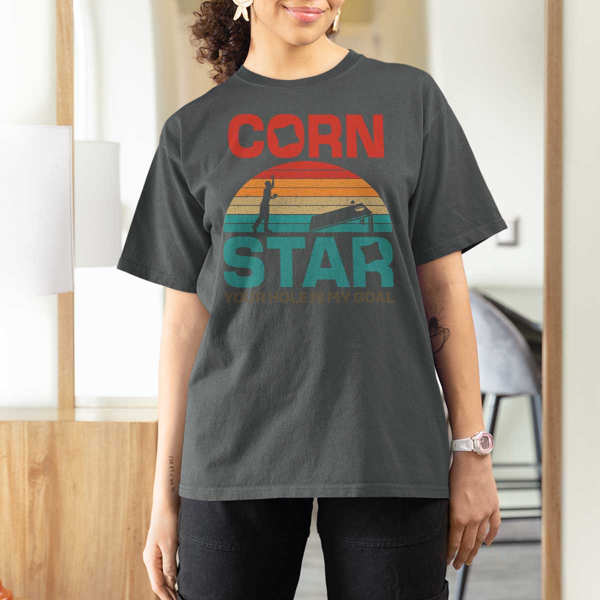 Inappropriate Cornhole T Shirt For Women Retro Funny Adult Humor Cornstar Your Hole Is My Goal