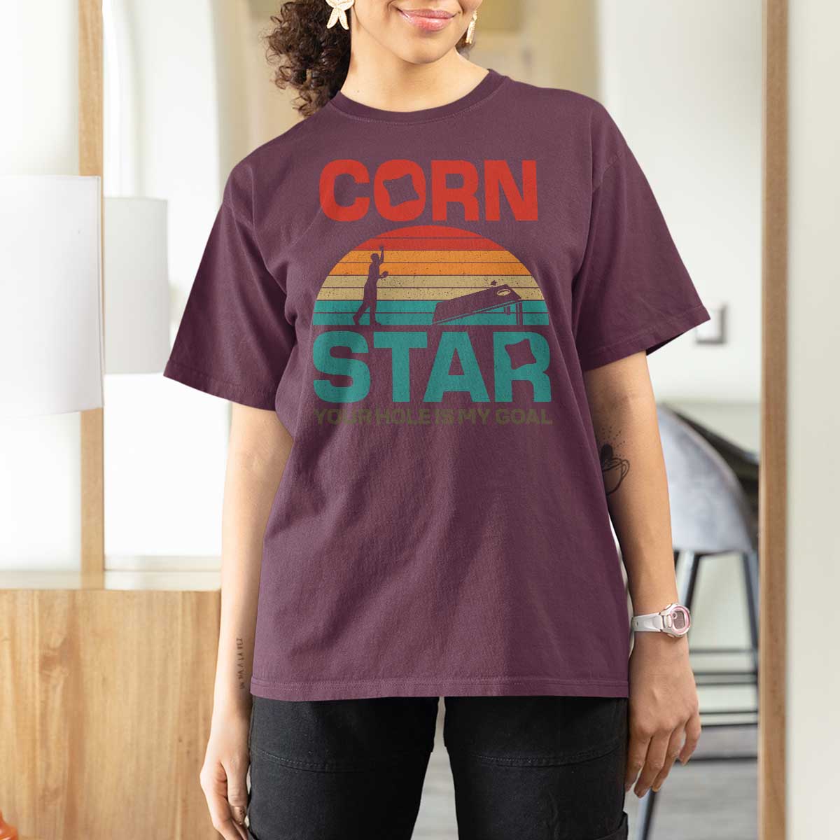 Inappropriate Cornhole T Shirt For Women Retro Funny Adult Humor Cornstar Your Hole Is My Goal