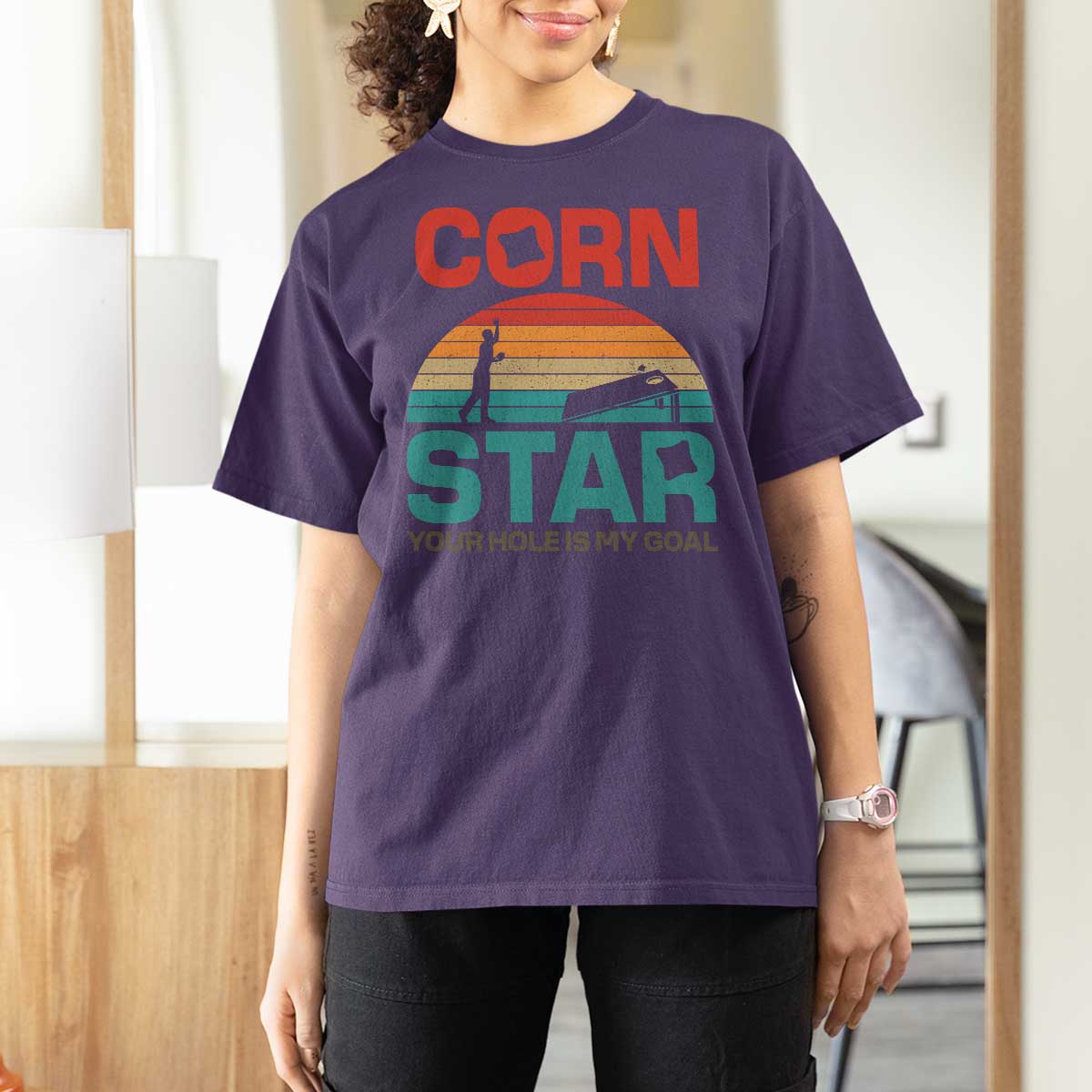 Inappropriate Cornhole T Shirt For Women Retro Funny Adult Humor Cornstar Your Hole Is My Goal