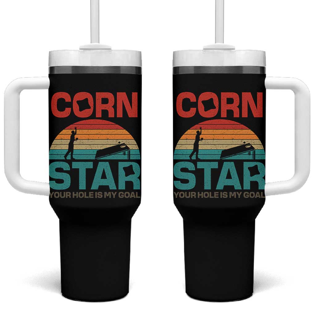 Inappropriate Cornhole Tumbler With Handle Retro Funny Adult Humor Cornstar Your Hole Is My Goal