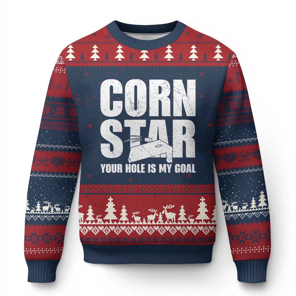 Inappropriate Cornhole Ugly Christmas Sweater Funny Adult Humor Cornstar Your Hole Is My Goal