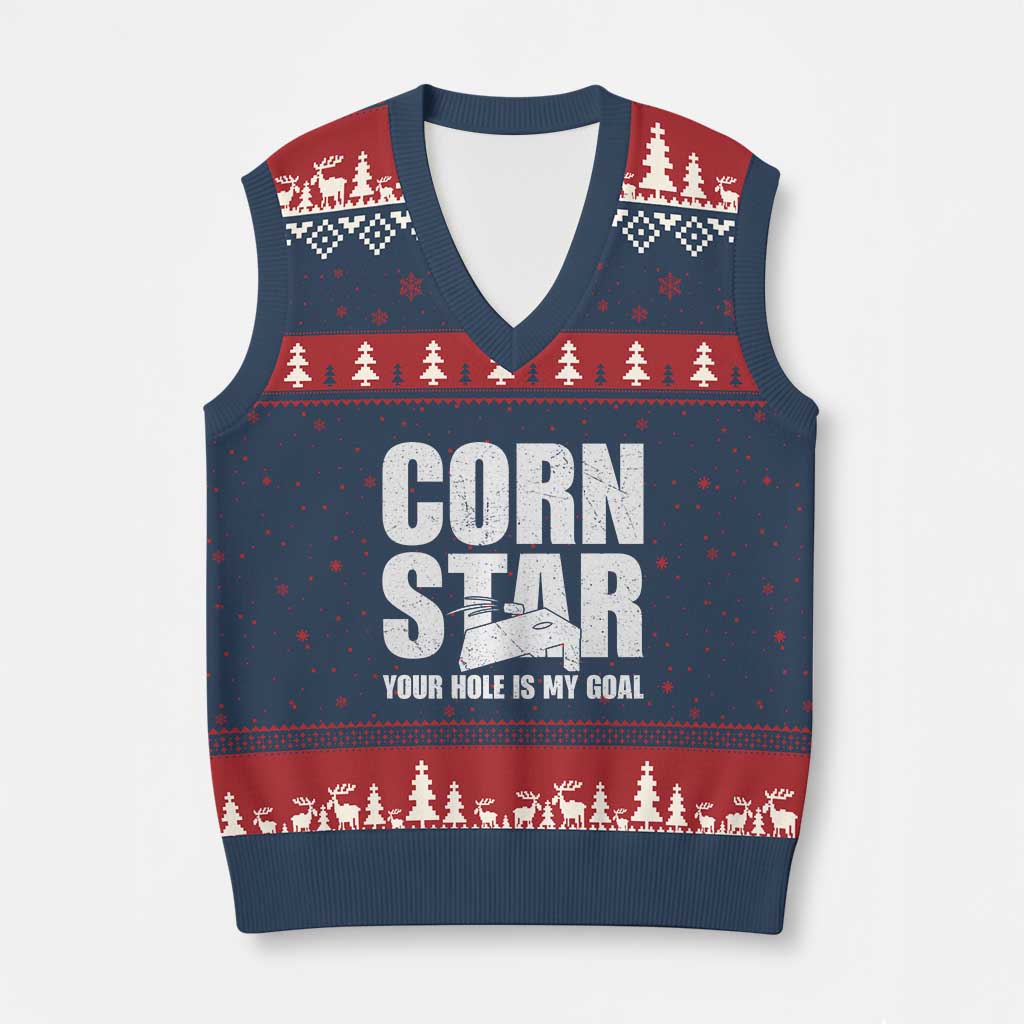 Inappropriate Cornhole V-Neck Knit Sweater Vest Funny Adult Humor Cornstar Your Hole Is My Goal