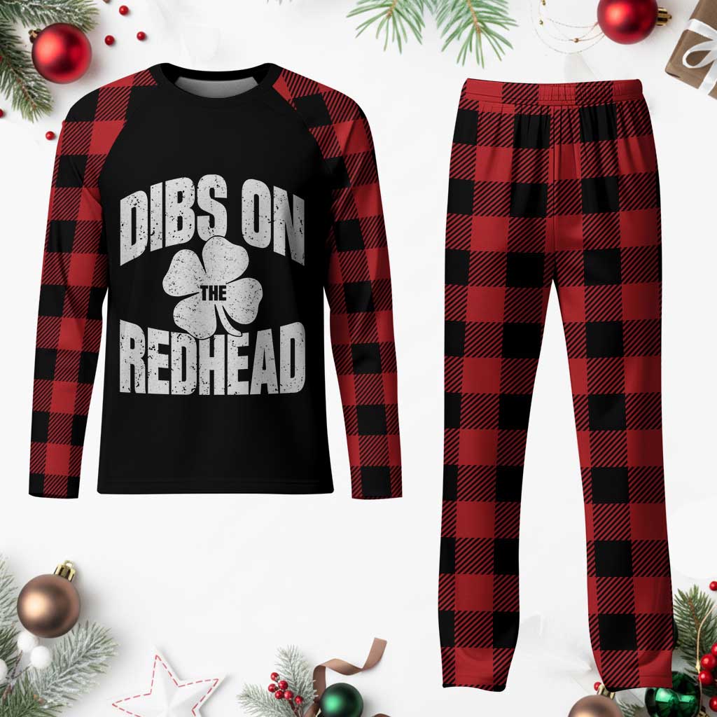Funny Irish St Patricks Day Shamrock Dibs On The Redhead Plaid Pajama Set